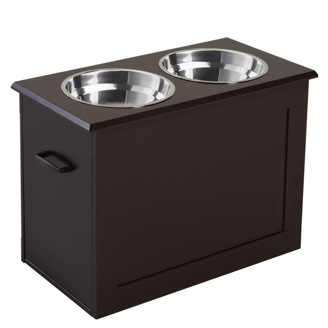 PAWROOM - Pet Feeding Station, Double Stainless Steel Bowls, MDF Espresso Finish