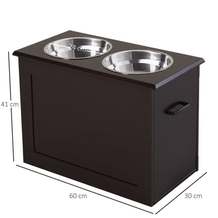 PAWROOM - Hundefôringsskål Med Oppbevaringsplass 2 Boller Fôringsstasjon Rustfri Stålskål Katteskål Mdf Rustfri Espresso 60 X 30 X 41 Cm