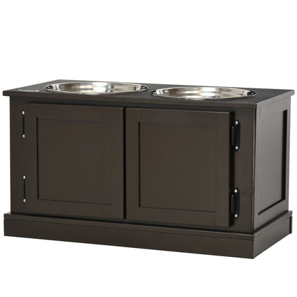 PAWROOM - Hevede hundeskåler med oppbevaringsplass, 2 skåler, for store hunder, vannskål, matskål, hundeskålstativ, 60 cm x 30 cm x 34 cm, kaffe