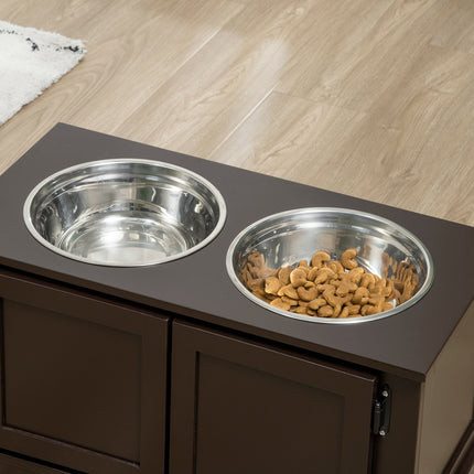 PAWROOM - Hevede hundeskåler med oppbevaringsplass, 2 skåler, for store hunder, vannskål, matskål, hundeskålstativ, 60 cm x 30 cm x 34 cm, kaffe