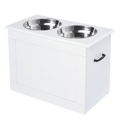 PAWROOM - Fôringsskål Med Oppbevaring 2 Skåler I Rustfritt Stål, Fôringsstasjon, Hvit, 60X30X41Cm