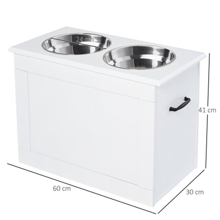 PAWROOM - Fôringsskål Med Oppbevaring 2 Skåler I Rustfritt Stål, Fôringsstasjon, Hvit, 60X30X41Cm
