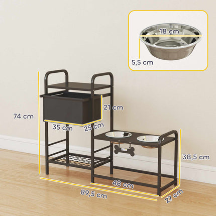 PAWROOM - Justerbart, hevet stativ for hundeskål med oppbevaring, 2 x 800 ml