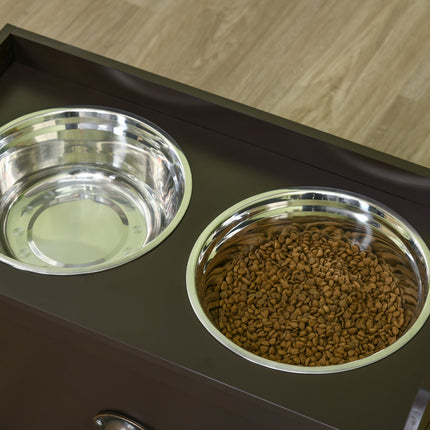PAWROOM - Hundeskål, 2 x 2L fôringsskål, forhøyet fôringsskål med skuff, skål i rustfritt stål, fôringsstasjon for store hunder, kaffe