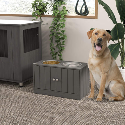 PAWROOM - Elevated Dog Feeding Station with Storage, Stainless Bowls