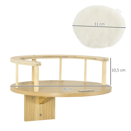 PAWROOM - Katteseng For Veggmontering Katteseng Med Beskyttelseskant & Pute, Eik + Kremhvit, Ø34X10,5 Cm