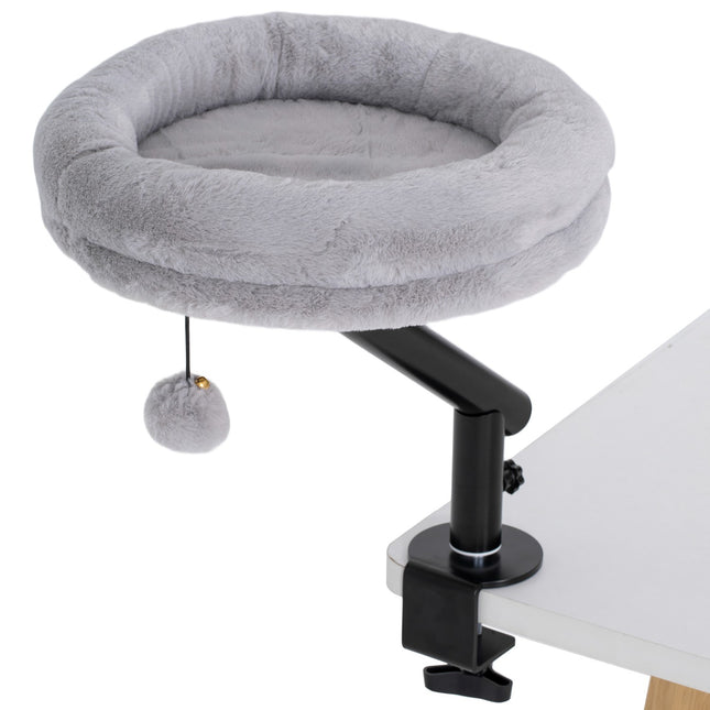 PAWROOM - Desk Cat Bed with 360 Rotation, Adjustable Height, Grey