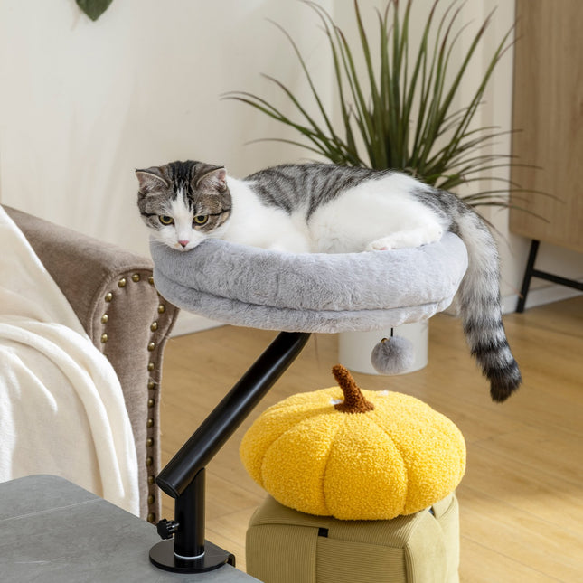 PAWROOM - Desk Cat Bed with 360 Rotation, Adjustable Height, Grey