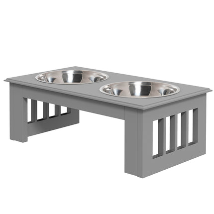 PAWROOM - Hundeskål med 2 skåler, 0,9 L matskål, hevet kattematskål, lettstelt, rustfritt stål grå, 44 x 24 x 15 cm