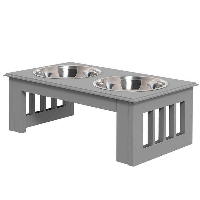 PAWROOM - Hundeskål med 2 skåler, 0,9 L matskål, hevet kattematskål, lettstelt, rustfritt stål grå, 44 x 24 x 15 cm