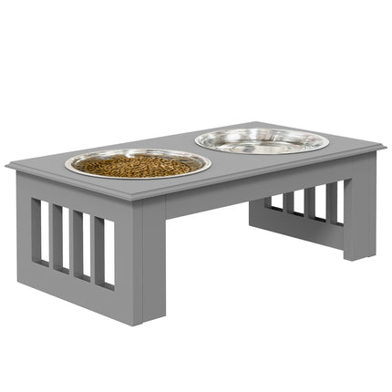 PAWROOM - Hundeskål med 2 skåler, 0,9 L matskål, hevet kattematskål, lettstelt, rustfritt stål grå, 44 x 24 x 15 cm