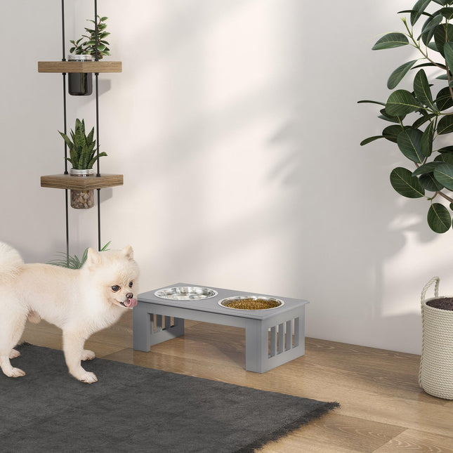 PAWROOM - Hundeskål med 2 skåler, 0,9 L matskål, hevet kattematskål, lettstelt, rustfritt stål grå, 44 x 24 x 15 cm