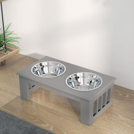 PAWROOM - Hundeskål med 2 skåler, 0,9 L matskål, hevet kattematskål, lettstelt, rustfritt stål grå, 44 x 24 x 15 cm