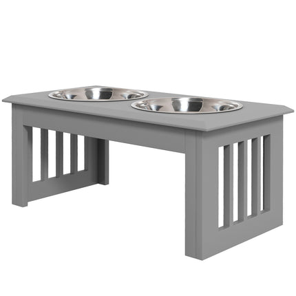 PAWROOM - Hundeskål med 2 skåler, 2 L matskål, hevet kattematskål, lettstelt, rustfritt stål grå, 58,4 x 30,5 x 25,4 cm
