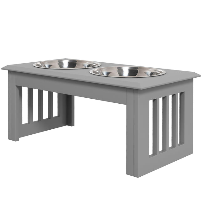 PAWROOM - Hundeskål med 2 skåler, 2 L matskål, hevet kattematskål, lettstelt, rustfritt stål grå, 58,4 x 30,5 x 25,4 cm