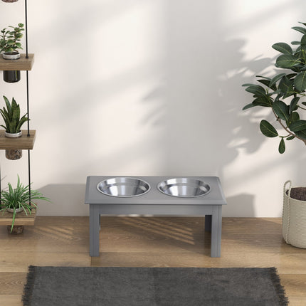 PAWROOM - Hundeskål med 2 skåler, 2 L matskål, hevet kattematskål, lettstelt, rustfritt stål grå, 58,4 x 30,5 x 25,4 cm