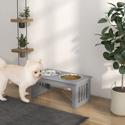 PAWROOM - Hundeskål med 2 skåler, 2 L matskål, hevet kattematskål, lettstelt, rustfritt stål grå, 58,4 x 30,5 x 25,4 cm
