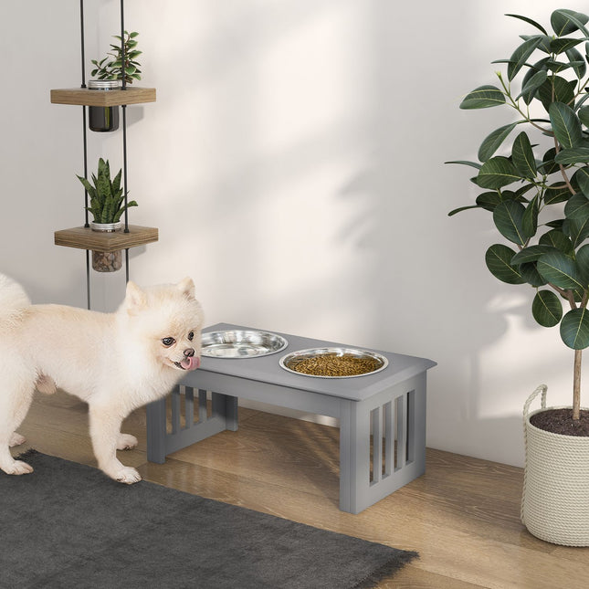 PAWROOM - Hundeskål med 2 skåler, 2 L matskål, hevet kattematskål, lettstelt, rustfritt stål grå, 58,4 x 30,5 x 25,4 cm
