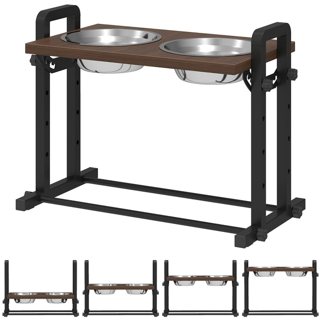 PAWROOM - Adjustable Elevated Dog Bowl Stand with 2 Stainless Steel Bowls, 1.2L Each