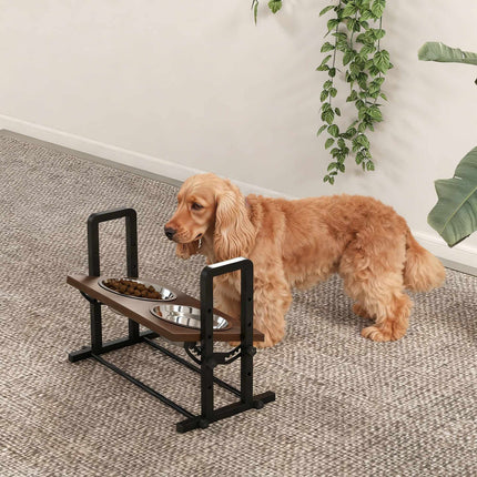 PAWROOM - Justerbart, hevet stativ for hundeskål med 2 skåler i rustfritt stål, 1,2 l hver