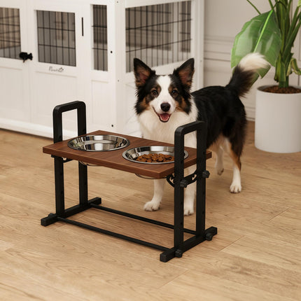 PAWROOM - Justerbart, hevet stativ for hundeskål med 2 skåler i rustfritt stål, 1,2 l hver