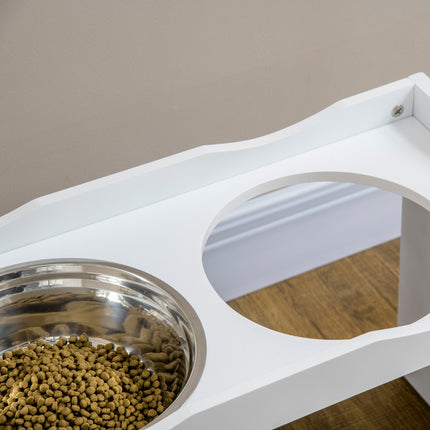 PAWROOM - Opphøyd Hundeskål, Matskål Med Forhøyet Kant, 2 X 2L Avtagbar Hundeskål I Rustfritt Stål, Fôringsskål For Veldig Store Hunder, Hvit