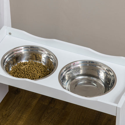 PAWROOM - Opphøyd Hundeskål, Matskål Med Forhøyet Kant, 2 X 2L Avtagbar Hundeskål I Rustfritt Stål, Fôringsskål For Veldig Store Hunder, Hvit