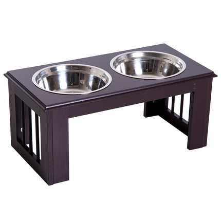 PAWROOM - Hevet Hundeskål Matskål I Rustfritt Stål Dyrematskål Mdf Kaffe 23" X 12" X 10"