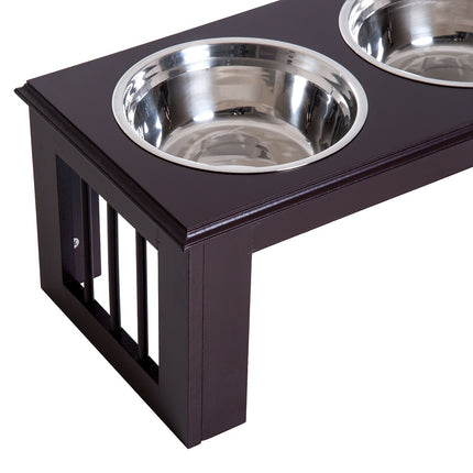 PAWROOM - Hevet Hundeskål Matskål I Rustfritt Stål Dyrematskål Mdf Kaffe 23" X 12" X 10"