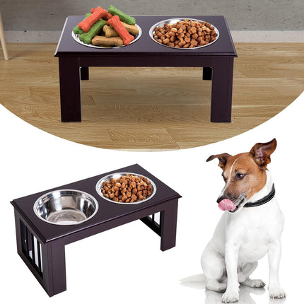 PAWROOM - Hevet Hundeskål Matskål I Rustfritt Stål Dyrematskål Mdf Kaffe 23" X 12" X 10"