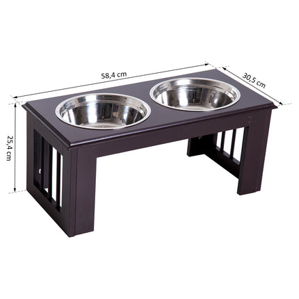 PAWROOM - Hevet Hundeskål Matskål I Rustfritt Stål Dyrematskål Mdf Kaffe 23" X 12" X 10"