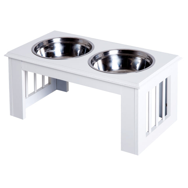 PAWROOM - Raised dog food bowl with stainless steel, easy to care for, white