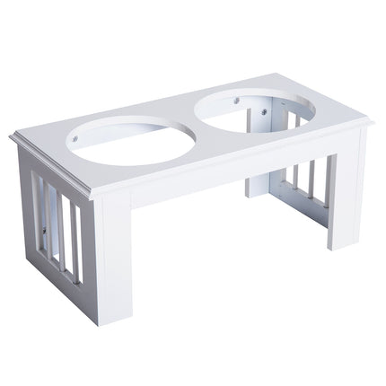 PAWROOM - Hevet Hundeskål Matskål Med Skåler I Rustfritt Stål, Mdf, Anti-Skli, Lettstelt, Hvit, 58,4X30,5X25,4Cm