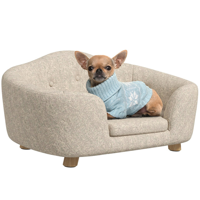 PAWROOM - Plush dog sofa with cushion, pine frame, cream white