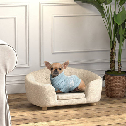 PAWROOM - Hundesofa baklomme plysjtrekk med pute, katteseng, egnet for små hunder, furu, 70 x 47 x 30 cm, kremhvit