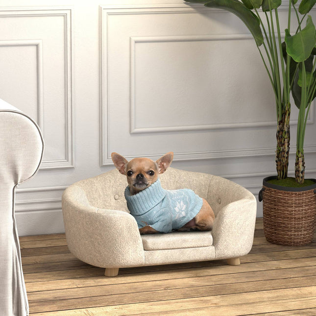 PAWROOM - Plush dog sofa with cushion, pine frame, cream white