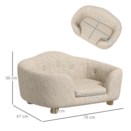 PAWROOM - Hundesofa baklomme plysjtrekk med pute, katteseng, egnet for små hunder, furu, 70 x 47 x 30 cm, kremhvit