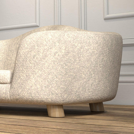 PAWROOM - Hundesofa baklomme plysjtrekk med pute, katteseng, egnet for små hunder, furu, 70 x 47 x 30 cm, kremhvit