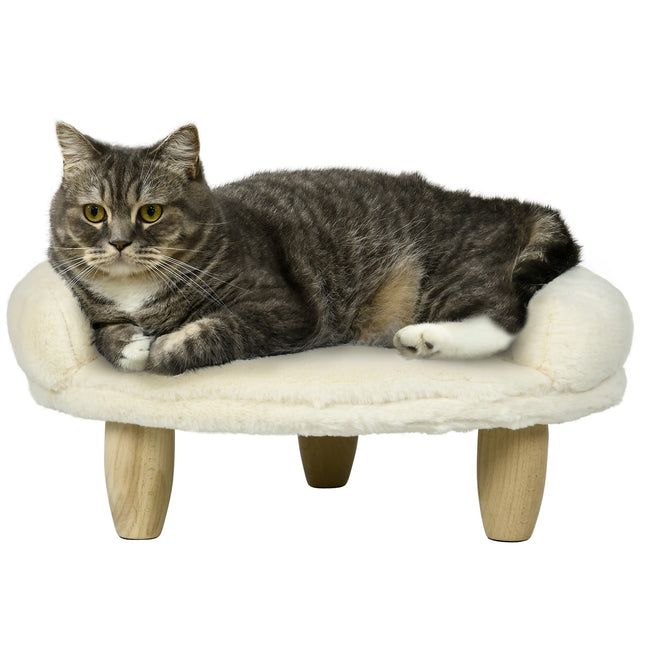 PAWROOM - Cream flannel pet sofa, elevated dog and cat sofa, wooden legs