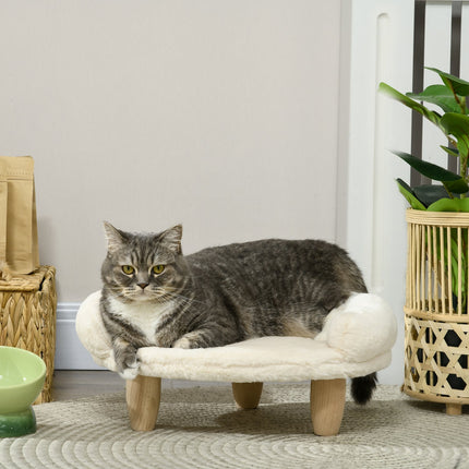 PAWROOM - Cream flannel pet sofa, elevated dog and cat sofa, wooden legs