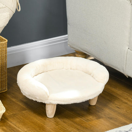 PAWROOM - Cream flannel pet sofa, elevated dog and cat sofa, wooden legs