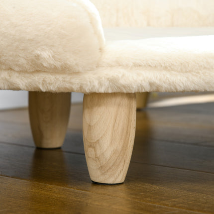 PAWROOM - Cream flannel pet sofa, elevated dog and cat sofa, wooden legs