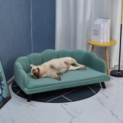 PAWROOM - Hundesofa Kjæledyrsofa Med Ryggstøtte Og Treben, Mykt Trekk, Kattesofa, Grønn, 98,5X60,5X35,5Cm