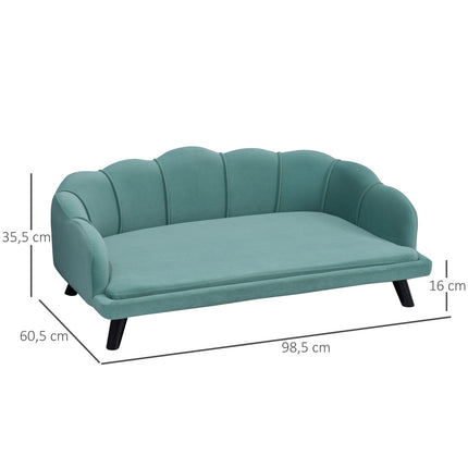PAWROOM - Hundesofa Kjæledyrsofa Med Ryggstøtte Og Treben, Mykt Trekk, Kattesofa, Grønn, 98,5X60,5X35,5Cm