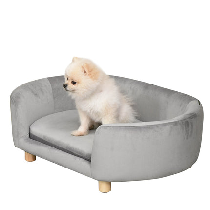 PAWROOM - Pet Sofa Hundesofa Hundeseng Med Nederlandsk Fløyelsskum Bjørkeben For Katter Hunder 86 X 55 X 33 Cm Lys Grå