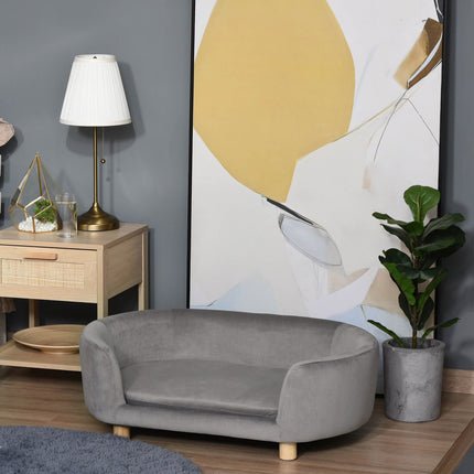 PAWROOM - Pet Sofa Hundesofa Hundeseng Med Nederlandsk Fløyelsskum Bjørkeben For Katter Hunder 86 X 55 X 33 Cm Lys Grå