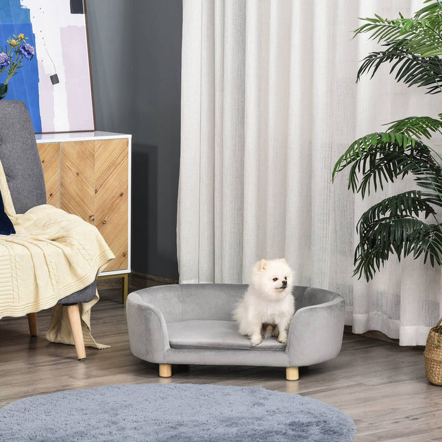 PAWROOM - Light gray velvet sofa bed for pets, foam cushion, 86x55x33 cm