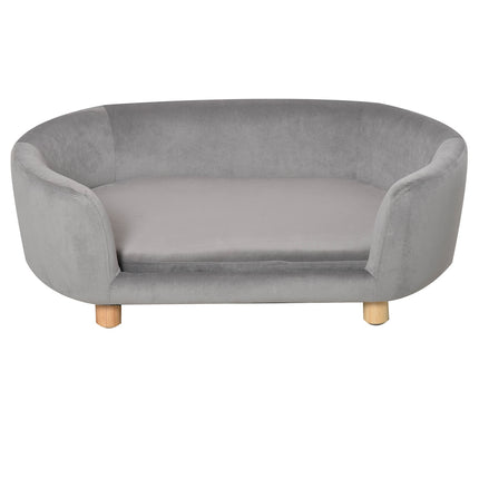 PAWROOM - Pet Sofa Hundesofa Hundeseng Med Nederlandsk Fløyelsskum Bjørkeben For Katter Hunder 86 X 55 X 33 Cm Lys Grå