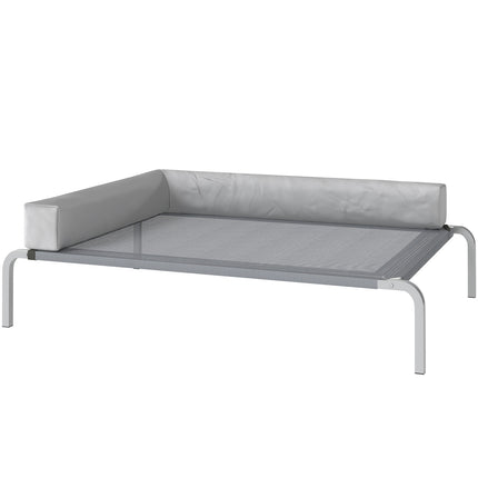 PAWROOM - Utendørs hundeseng, opphøyd hundeseng for mellomstore hunder, med L-formet pute 110x75x30 cm, lys grå