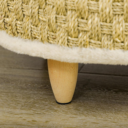 PAWROOM - Hundeseng Forhøyet Kjæledyrseng Med Vaskbar Pute, Sjøgresstau Og Trebein, Rund, Beige+Khaki, 48X48X24,5 Cm